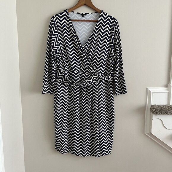 Talbots Chevron Faux Wrap Dress XLP Navy Stretch Jersey Comfort Casual Nautical - Picture 10 of 14
